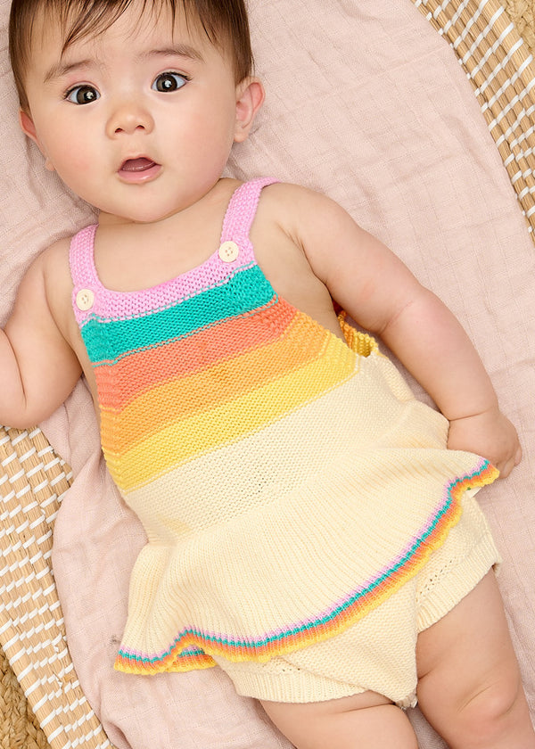 Bubble Frill - Rainbow Pink Knit Stripe Romper