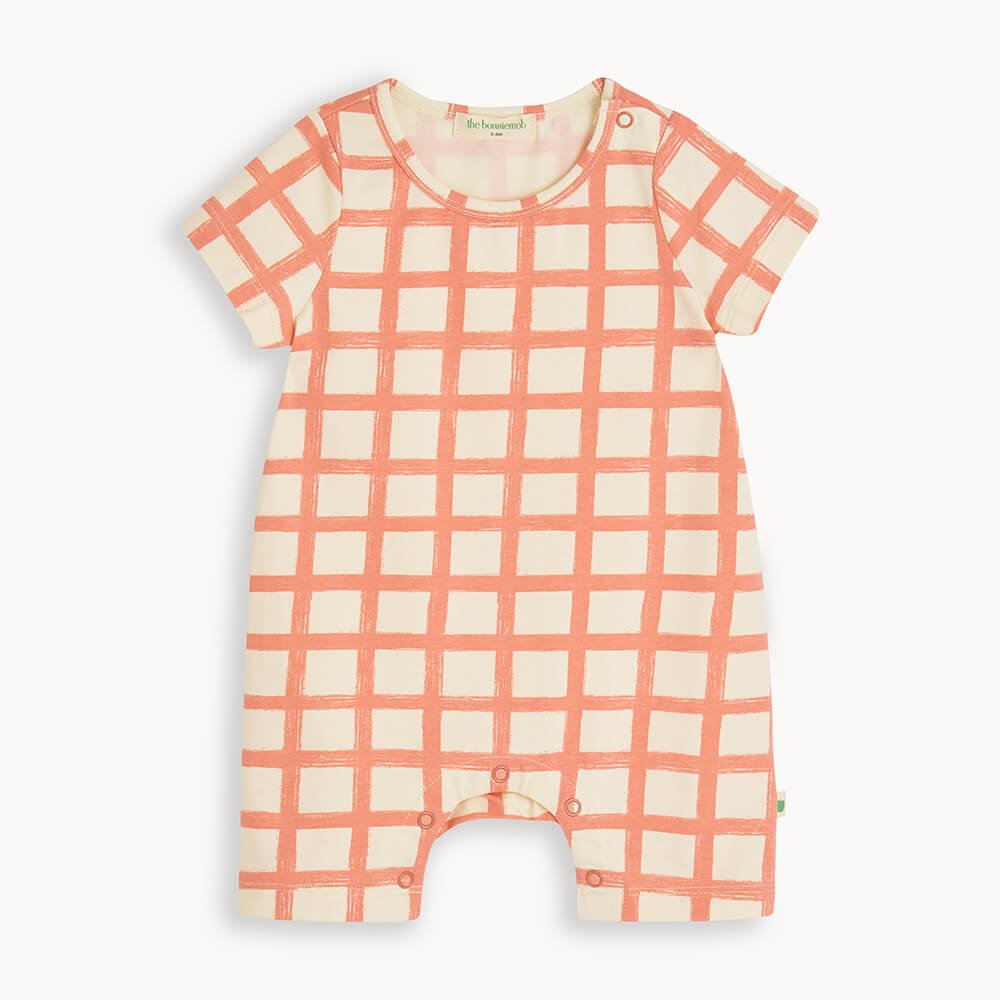 Skiff - Terracotta Checker Jersey Baby & Toddler Shorty Playsuit