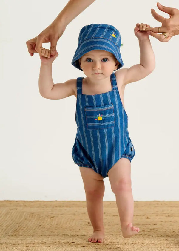 Mallorca - Denim Pinstripe Baby Bubble Romper