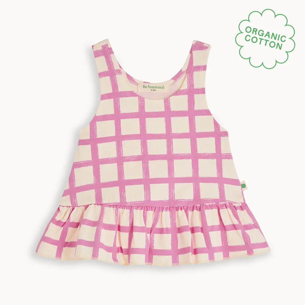 Scoops - Pink Checker Jersey Baby & Kids Frill Swing Top TOP