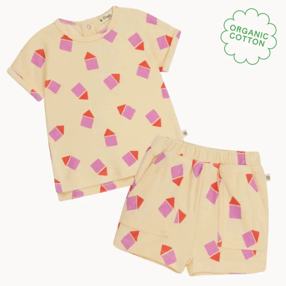 Shell & Shoreline Set - Pink Towelling Shorts & T-shirt Set - The bonniemob 