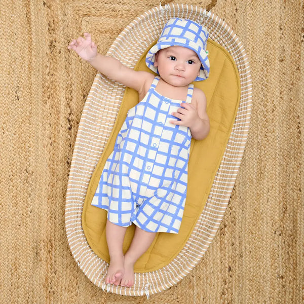 Sorrento - Blue Checker Jersey Baby & Kids Dungaree Jumpsuit