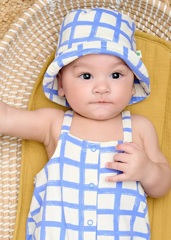 Sunrise - Blue Checker Jersey Baby & Kids Sun Hat